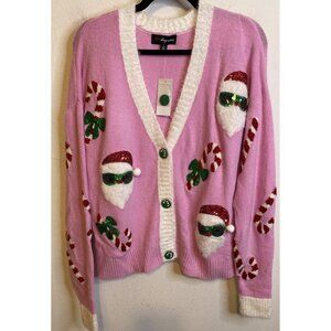 Women's Santa Candy Cane Festive Graphic Christmas Cardigan 32 Degrees Pink S
